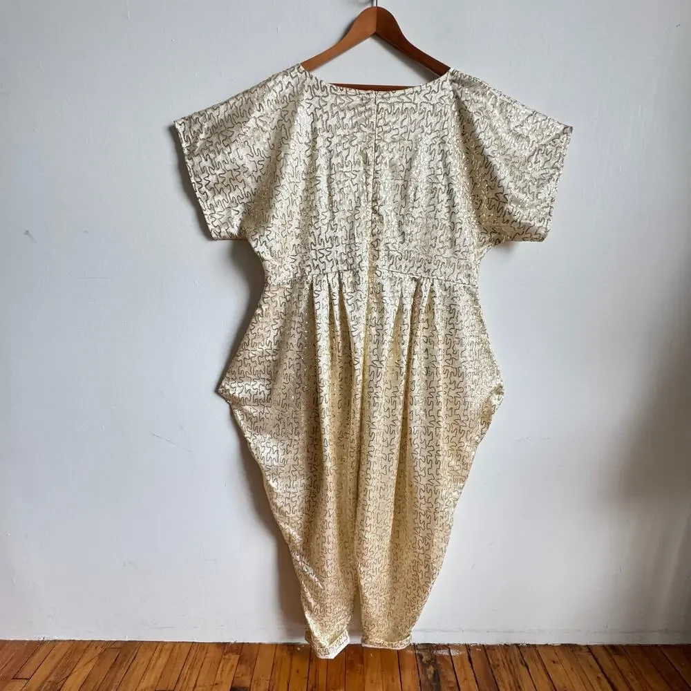 JIBRI Gold Sequined Sculptural Jumpsuit - Picture 4 of 9